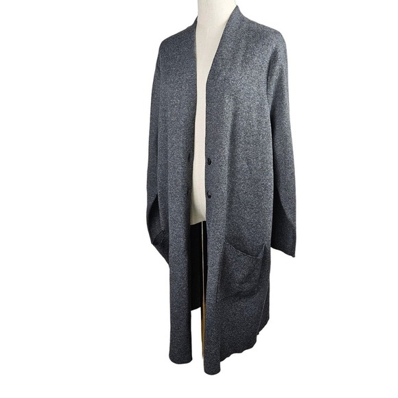 J.Jill Long Cardigan Sweater 2XL Plus Black Grey Weave Pocket Duster‎ - Picture 1 of 8